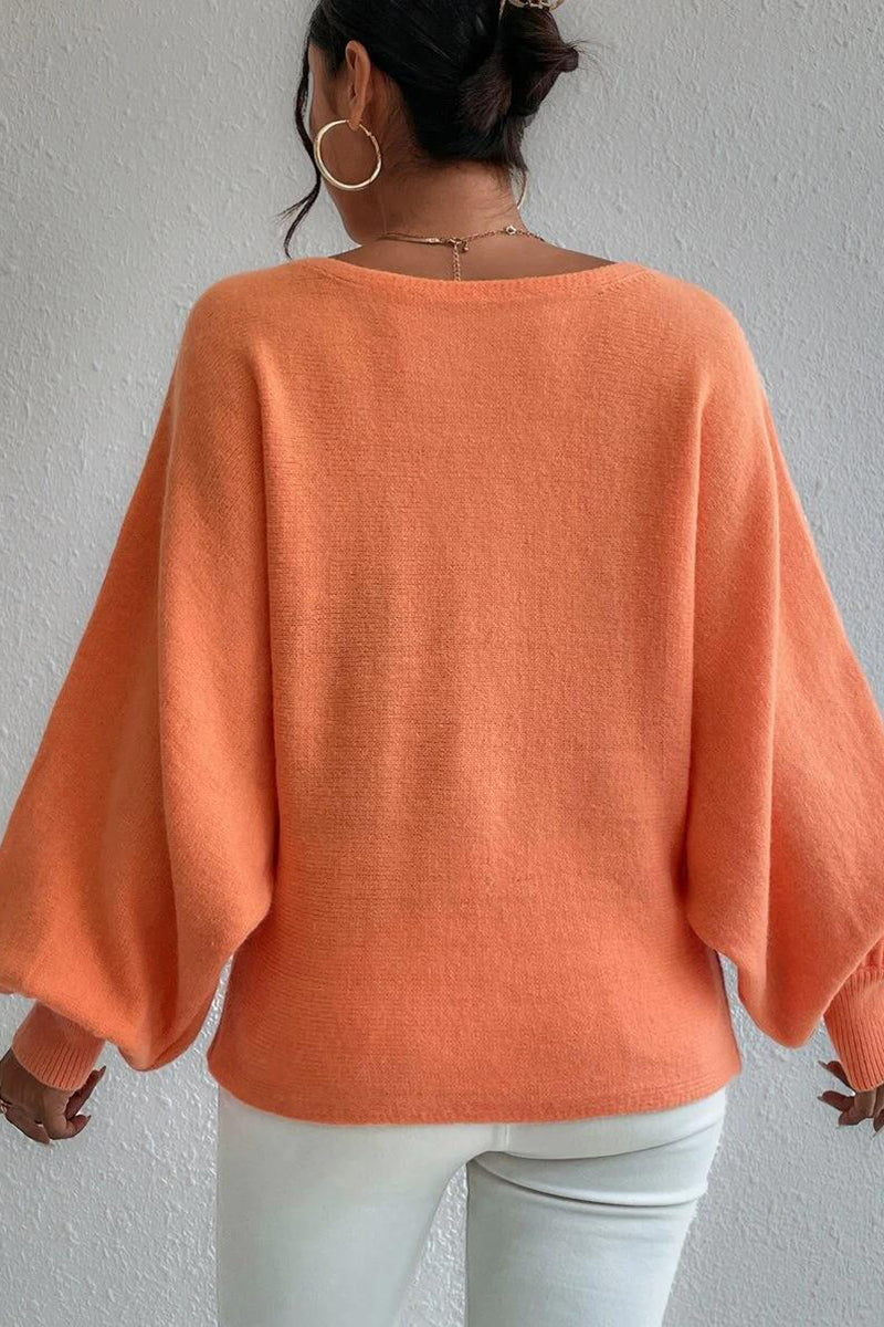 Knit Pattern Print Balloon Sleeve Sweater-Blue