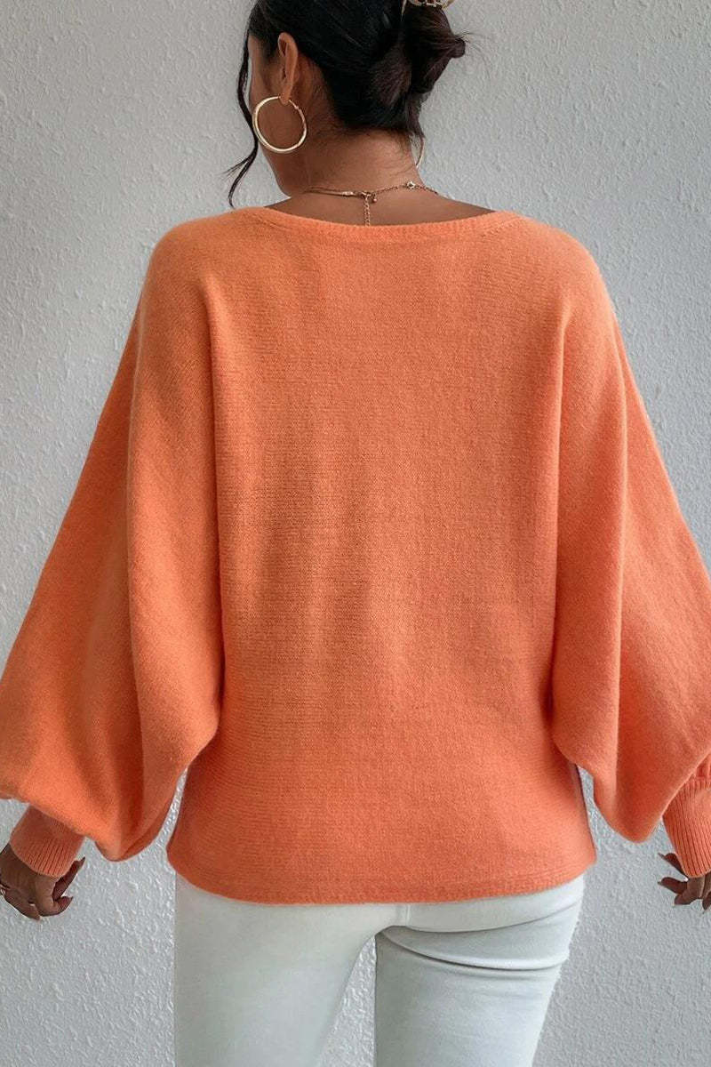 Knit Pattern Print Balloon Sleeve Sweater-Blue