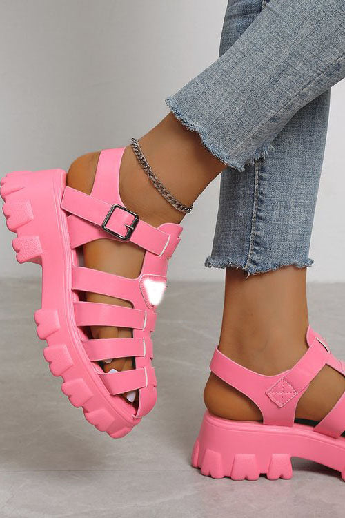 Platform Cutout Buckle Roman Sandals