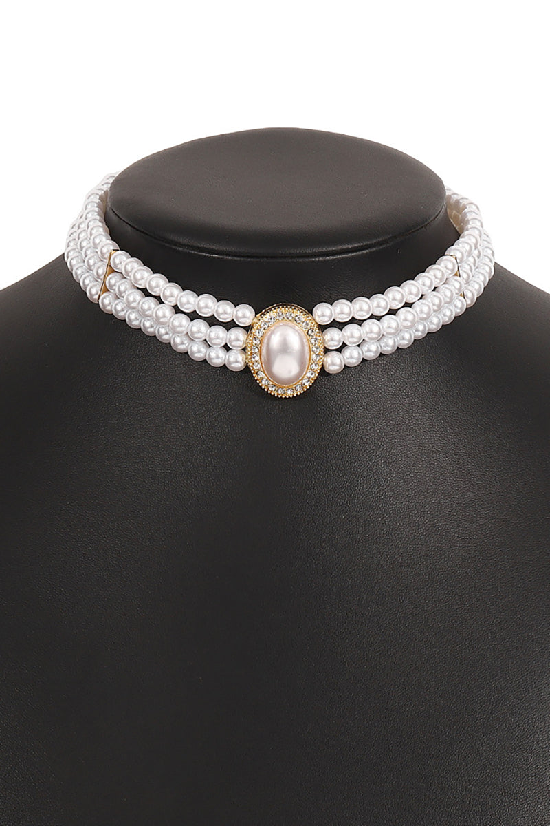 Elegant Layered Pearl Rhinestone Alloy Necklace