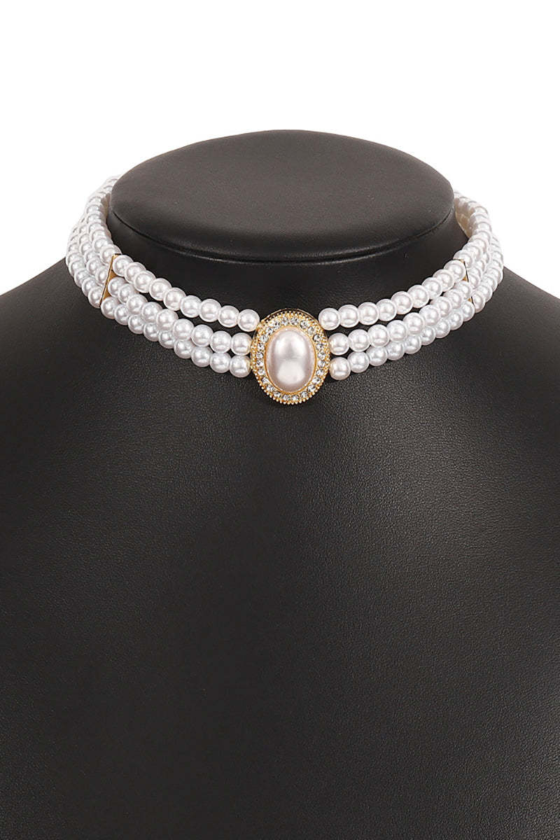 Elegant Layered Pearl Rhinestone Alloy Necklace