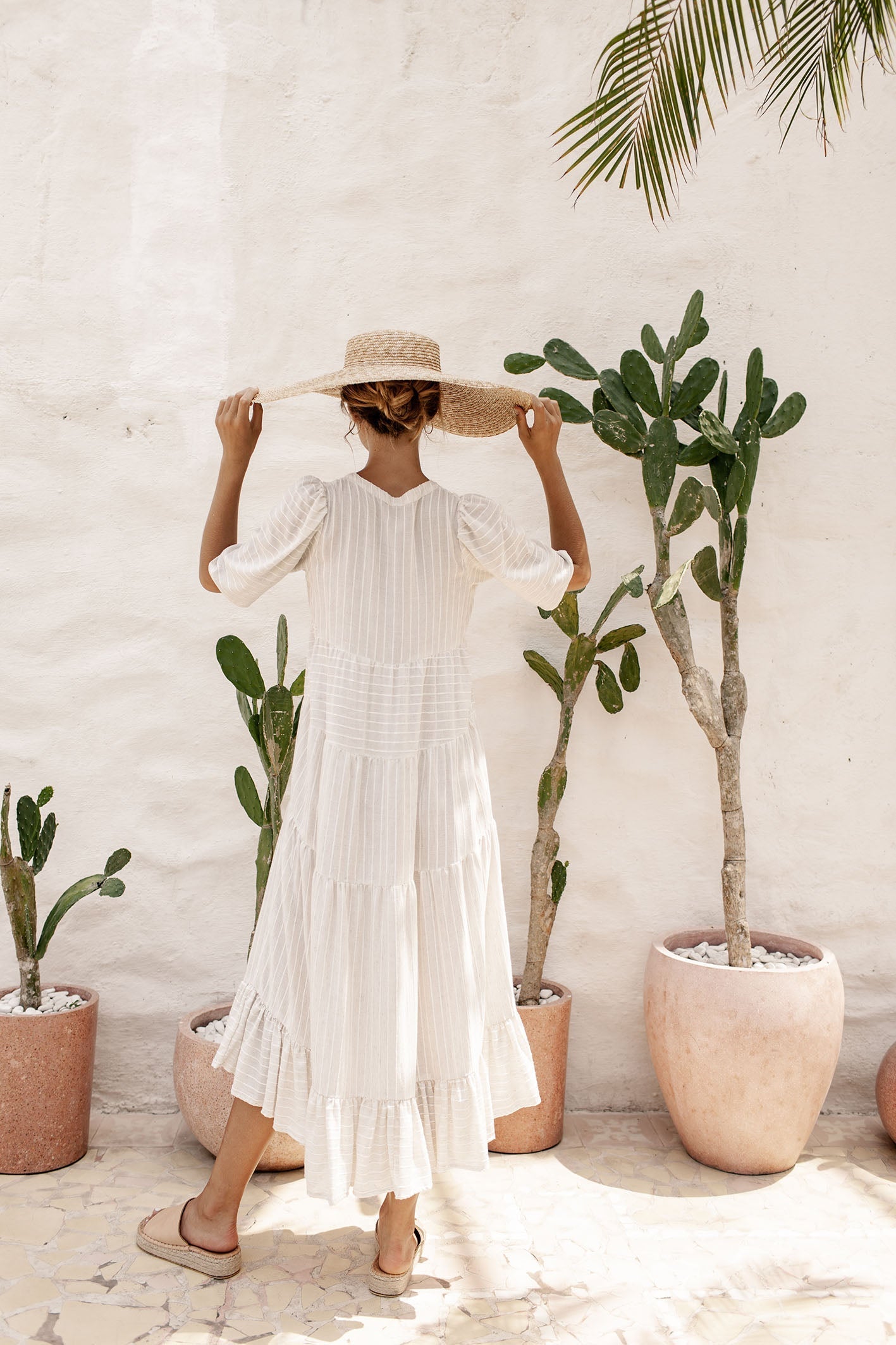 Deep V neck Half Sleeve Maxi Dress - Beige