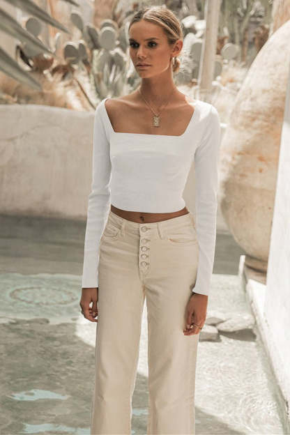Square Neck Back Lace Up Tied Slim Top