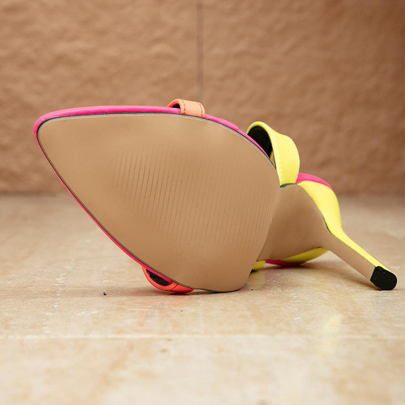 Color Matching Pointy Toe Ankle Strap Buckle Stiletto Heels