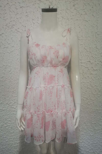 Floral Print Tied Up Cami Boat Neck Tiered Ruffle Backless Flowy Vacation Mini Dresses