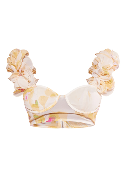 Ruffled Straps Crop Top Slit Tiered Maxi Skirt Matching Set-Beige Pre Order