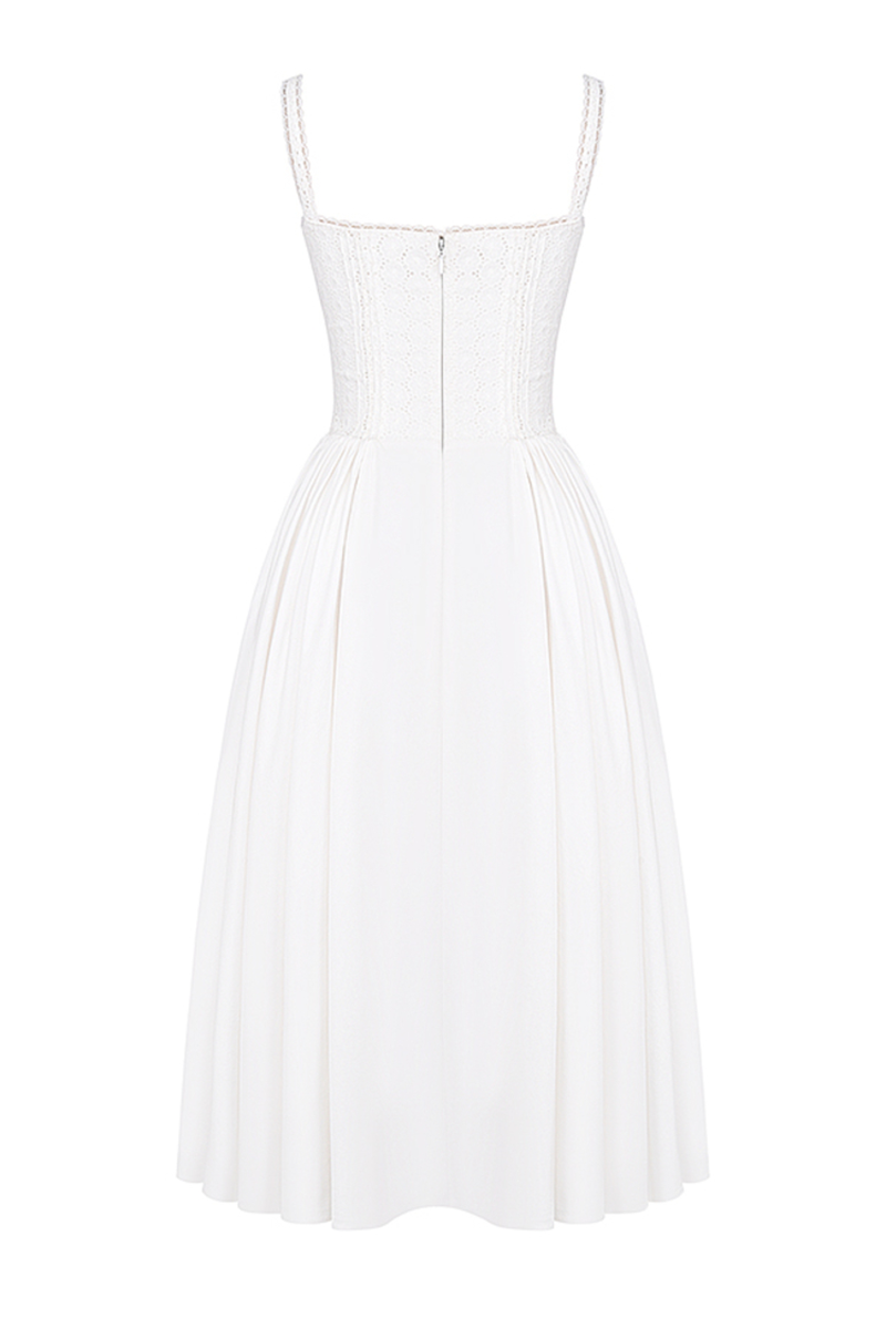 Lace Trim Front Lace Up Corset A-Line Slip Midi Dresses-White Pre Order