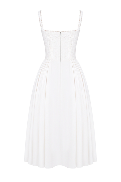 Lace Trim Front Lace Up Corset A-Line Slip Midi Dresses-White Pre Order
