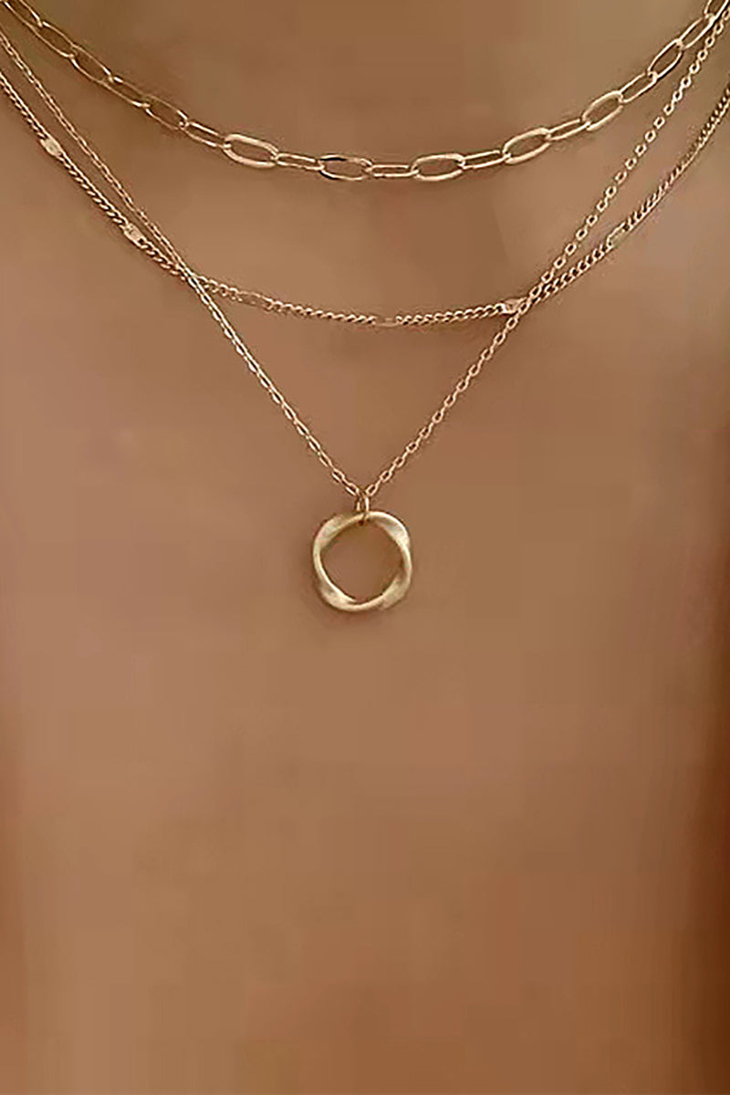 Mobius Strip Pendants Alloy Layered Necklace-Gold