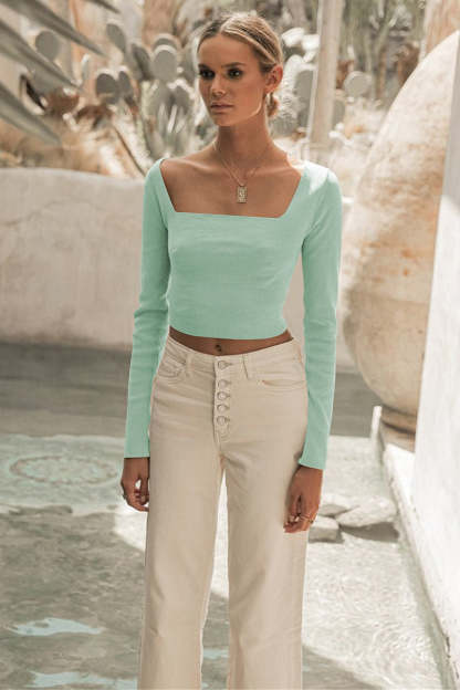 Square Neck Back Lace Up Tied Slim Top