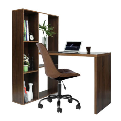 Modern L-Shaped Wood Computer Desk with 6-Tier Shelves Ideal for Home Office Study