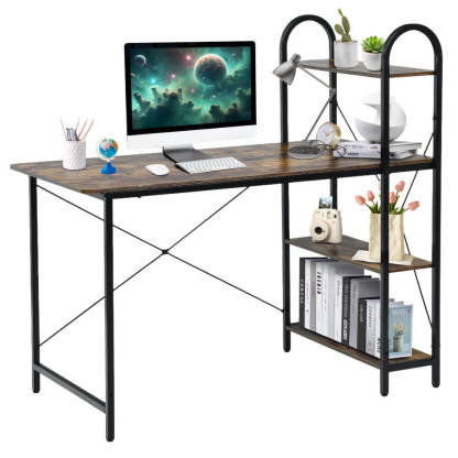 48 Inch Reversible Computer Desk with 4-Tier Open Storage Shelf for Home Office Study