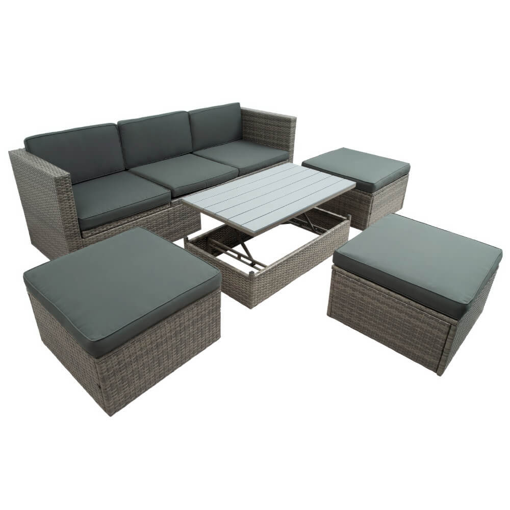 5 Piece Outdoor Patio Wicker Sofa Set with Adjustable Backrest Cushion