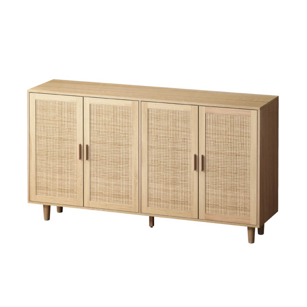 Elegant 4 Doors Rattan Storage Cabinet with Shelves Modern Sideboard for Living Room
