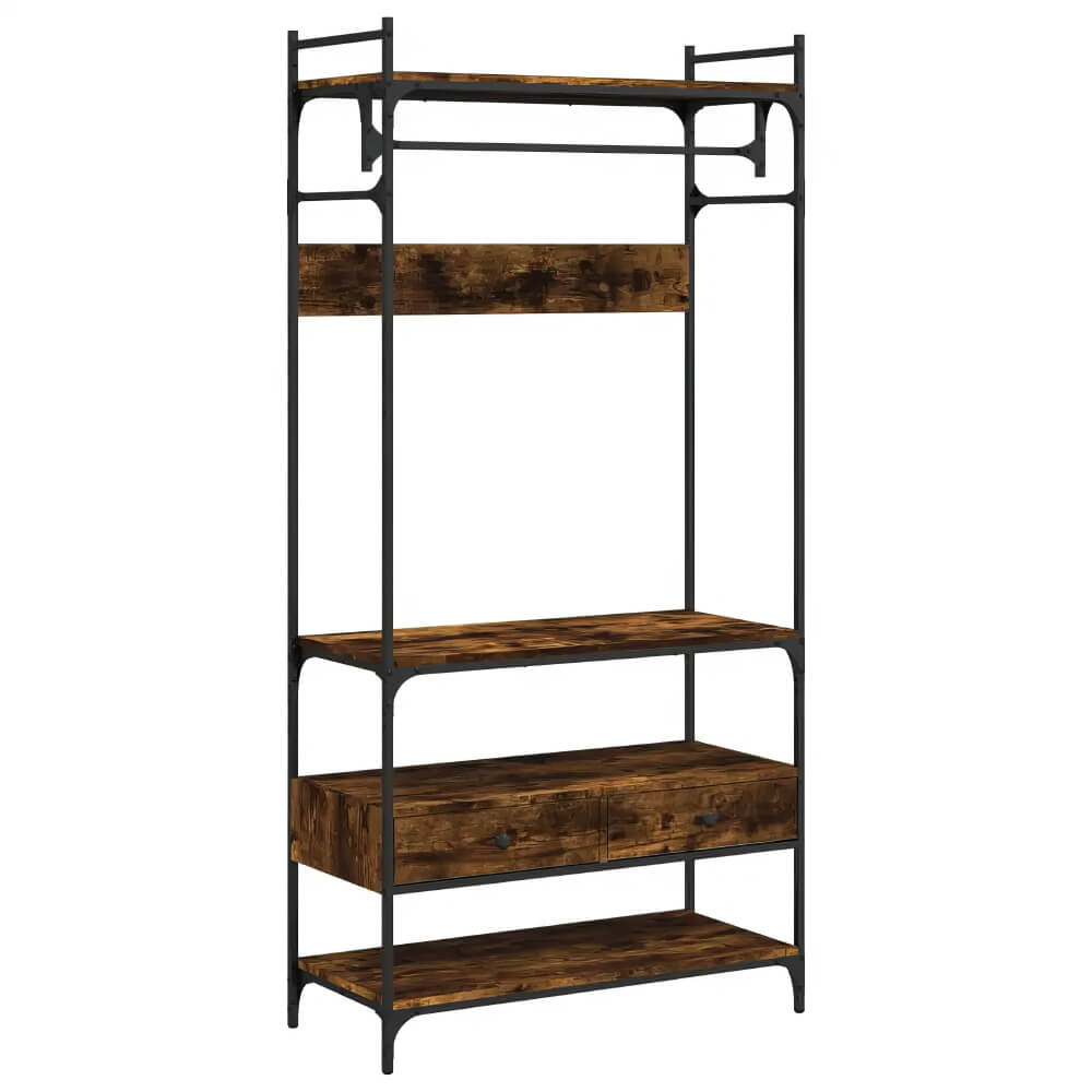 Modern Smoked Oak Wardrobe with Drawers and Metal Frame Stylish Engineered Wood Organizer