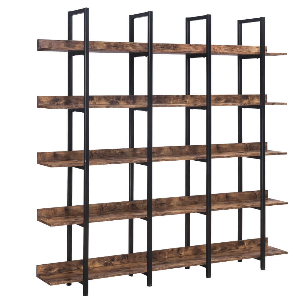 5-Tier Vintage Industrial Bookcase with Metal Frame Tall Open Storage for Home Office