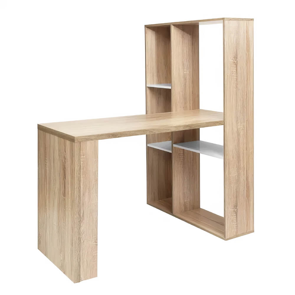 Modern L-Shaped Wood Computer Desk with 6-Tier Shelves Ideal for Home Office Study