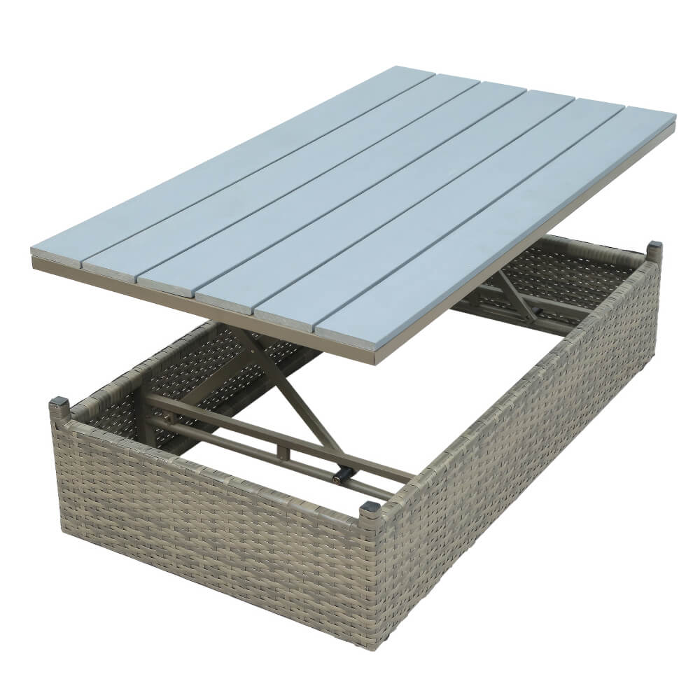5 Piece Outdoor Patio Wicker Sofa Set with Adjustable Backrest Cushions Ottomans and Coffee Table