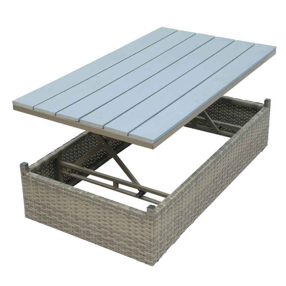 5 Piece Outdoor Patio Wicker Sofa Set with Adjustable Backrest Cushions Ottomans and Coffee Table
