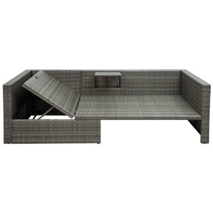 5 Piece Outdoor Patio Wicker Sofa Set with Adjustable Backrest Cushions Ottomans and Coffee Table