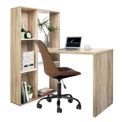 Modern L-Shaped Wood Computer Desk with 6-Tier Shelves Ideal for Home Office Study
