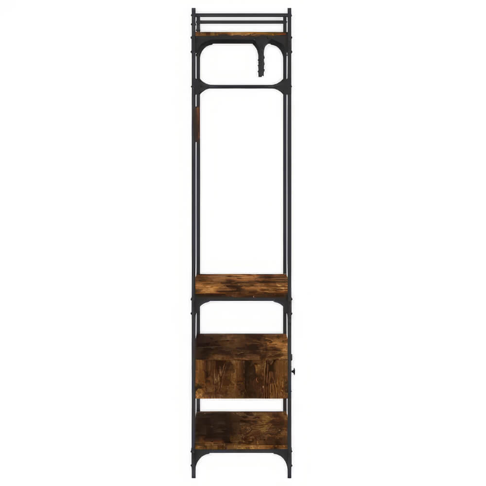 Modern Smoked Oak Wardrobe with Drawers and Metal Frame Stylish Engineered Wood Organizer