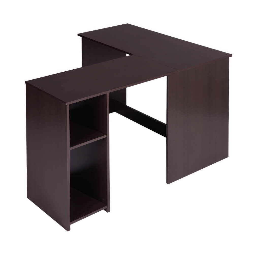 L-Shaped Corner Computer Desk with Storage Shelves Hutches Oak Home Office Workstation