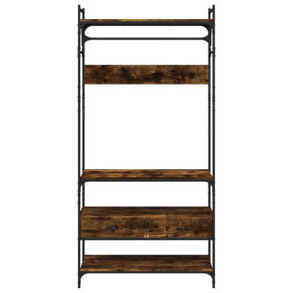 Modern Smoked Oak Wardrobe with Drawers and Metal Frame Stylish Engineered Wood Organizer