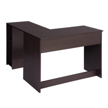 L-Shaped Corner Computer Desk with Storage Shelves Hutches Oak Home Office Workstation