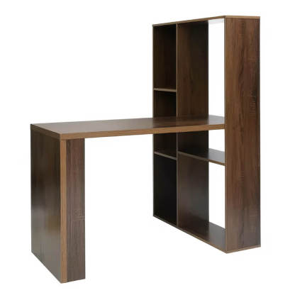 Modern L-Shaped Wood Computer Desk with 6-Tier Shelves Ideal for Home Office Study