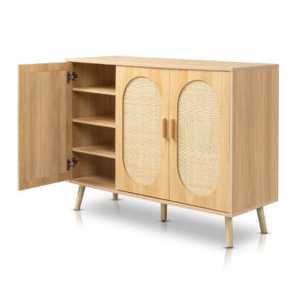 Modern Rattan Shoe Storage Cabinet with 3 Doors and Adjustable Shelves Accent Sideboard