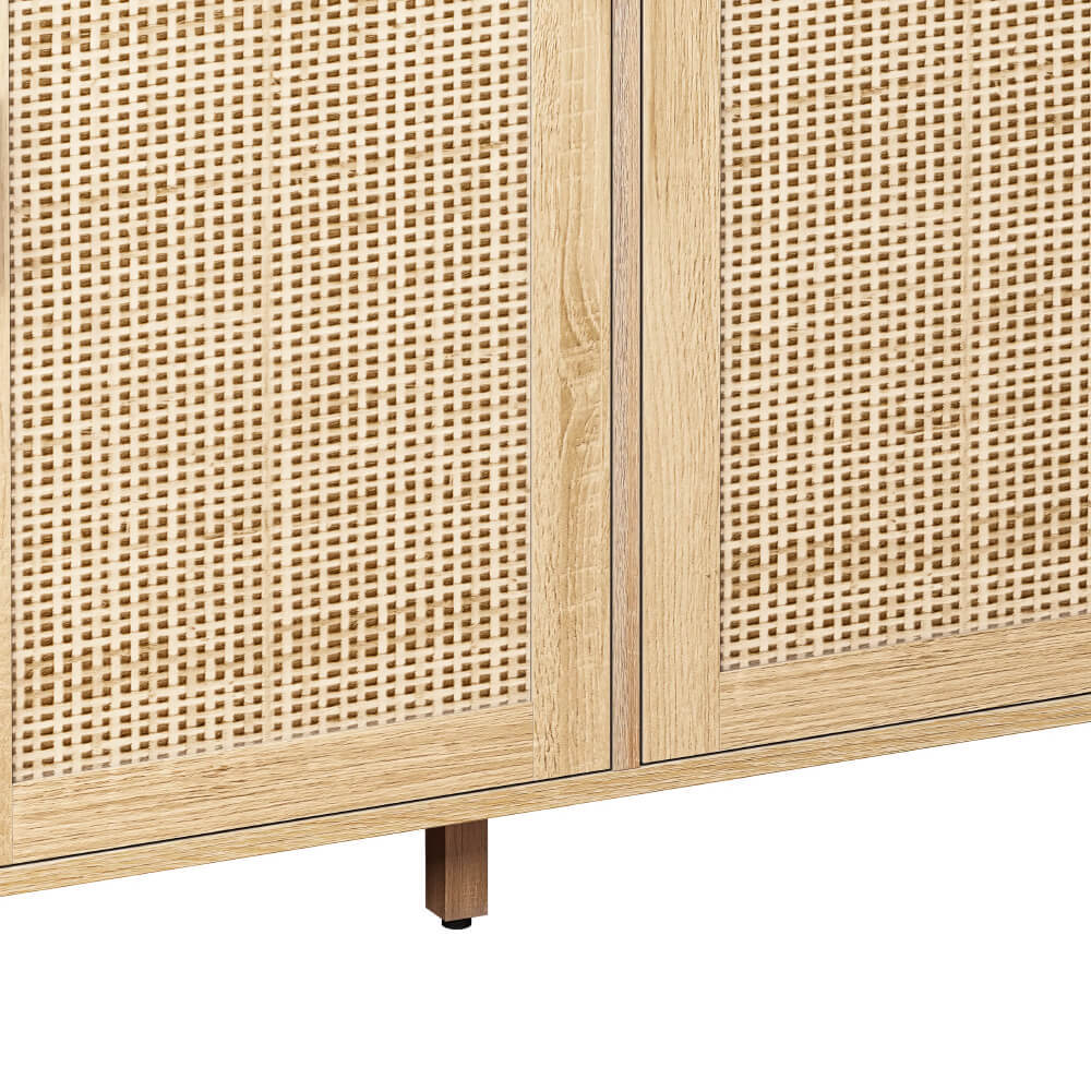 Elegant 4 Doors Rattan Storage Cabinet with Shelves Modern Sideboard for Living Room