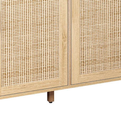 Elegant 4 Doors Rattan Storage Cabinet with Shelves Modern Sideboard for Living Room