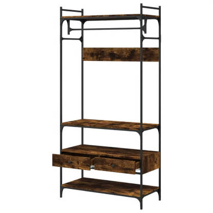 Modern Smoked Oak Wardrobe with Drawers and Metal Frame Stylish Engineered Wood Organizer