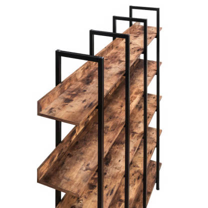 5-Tier Vintage Industrial Bookcase with Metal Frame Tall Open Storage for Home Office