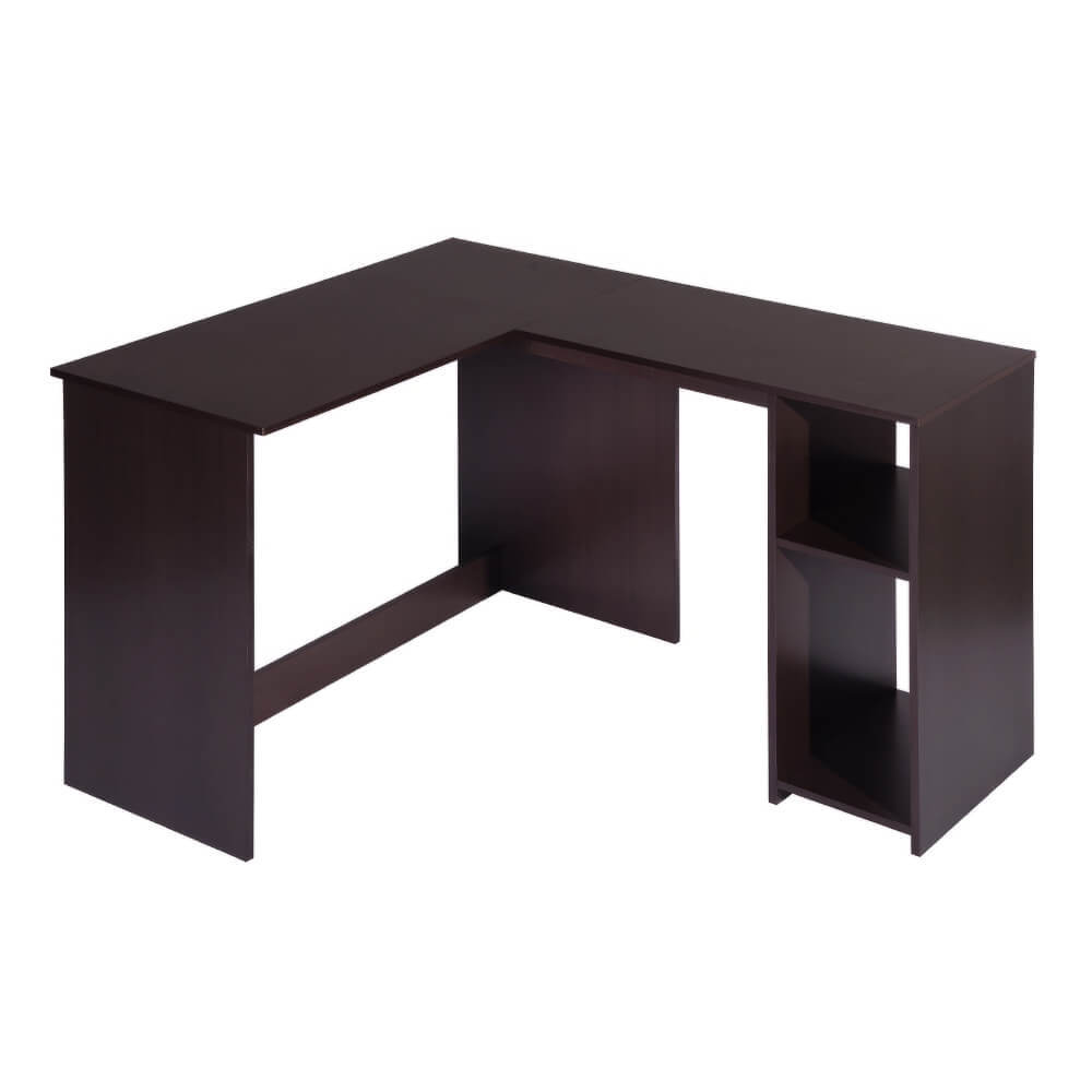 L-Shaped Corner Computer Desk with Storage Shelves Hutches Oak Home Office Workstation