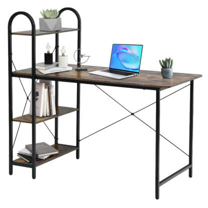 48 Inch Reversible Computer Desk with 4-Tier Open Storage Shelf for Home Office Study