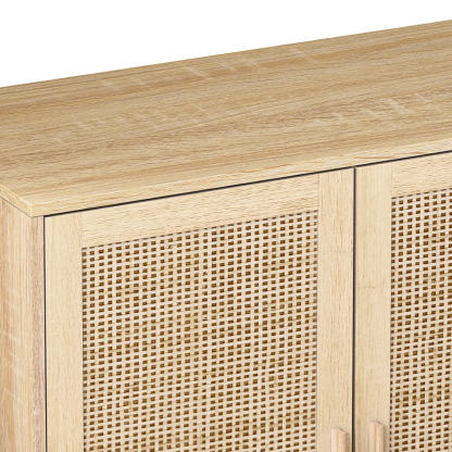 Elegant 4 Doors Rattan Storage Cabinet with Shelves Modern Sideboard for Living Room