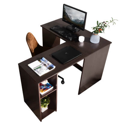 L-Shaped Corner Computer Desk with Storage Shelves Hutches Oak Home Office Workstation