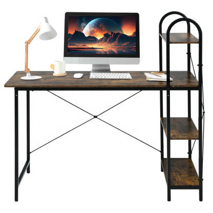 48 Inch Reversible Computer Desk with 4-Tier Open Storage Shelf for Home Office Study
