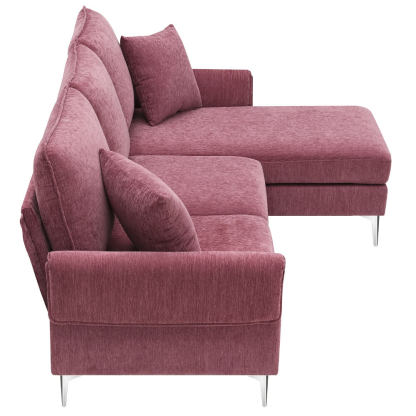 Modern L-Shaped Convertible Sectional Sofa with Reversible Chaise and 2 Pillows