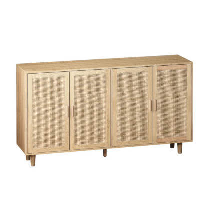 Elegant 4 Doors Rattan Storage Cabinet with Shelves Modern Sideboard for Living Room
