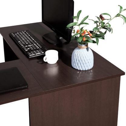 L-Shaped Corner Computer Desk with Storage Shelves Hutches Oak Home Office Workstation