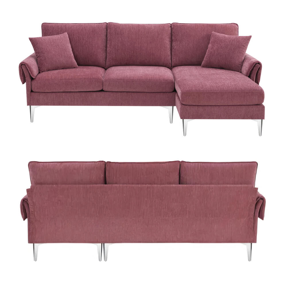 Modern L-Shaped Convertible Sectional Sofa with Reversible Chaise and 2 Pillows