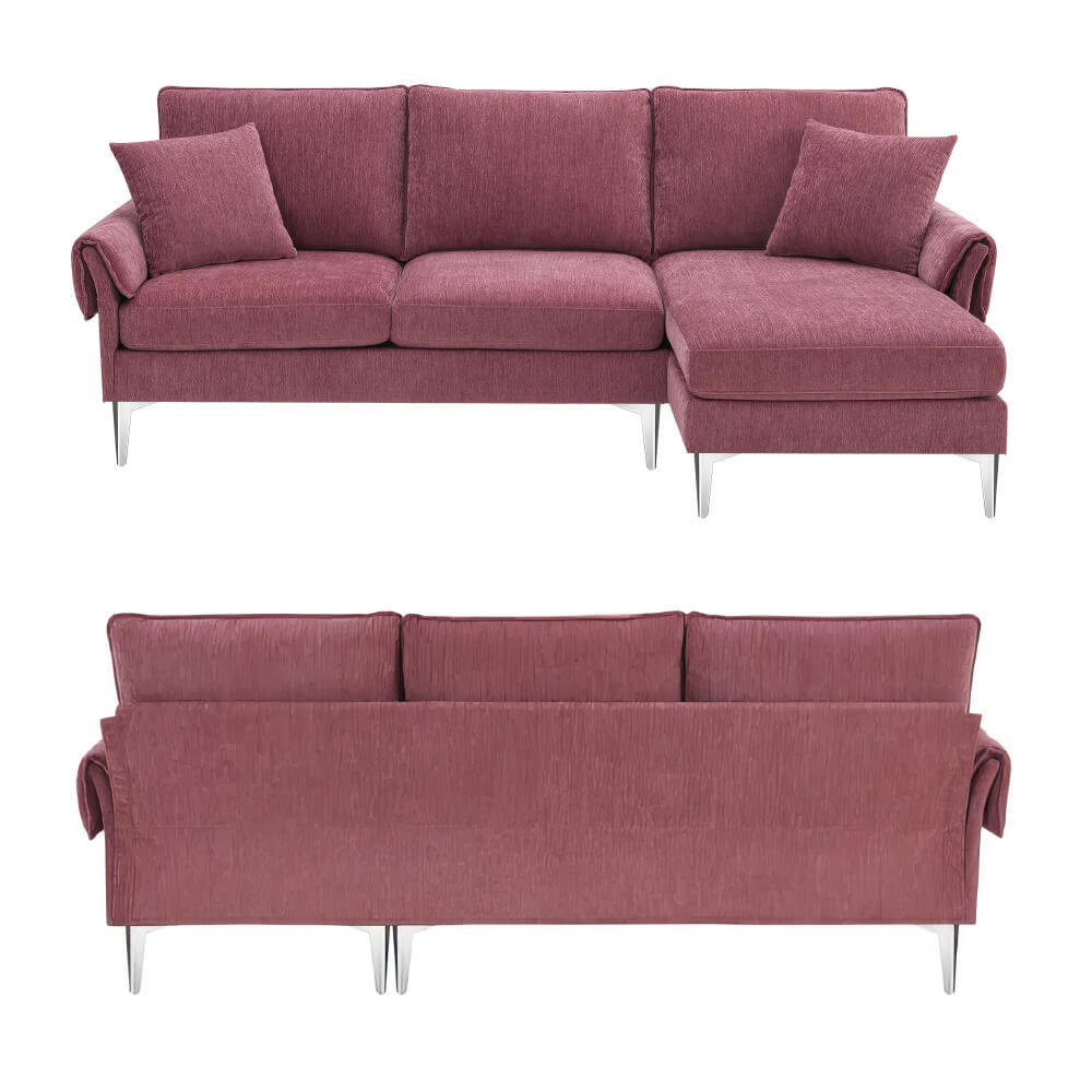 Modern L-Shaped Convertible Sectional Sofa with Reversible Chaise and 2 Pillows