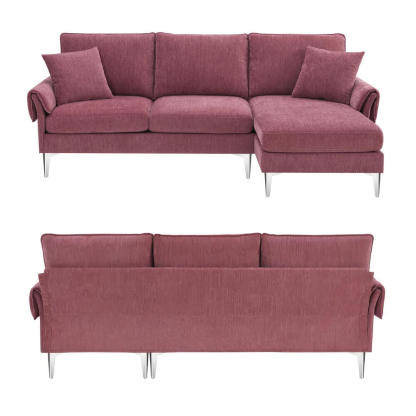 Modern L-Shaped Convertible Sectional Sofa with Reversible Chaise and 2 Pillows