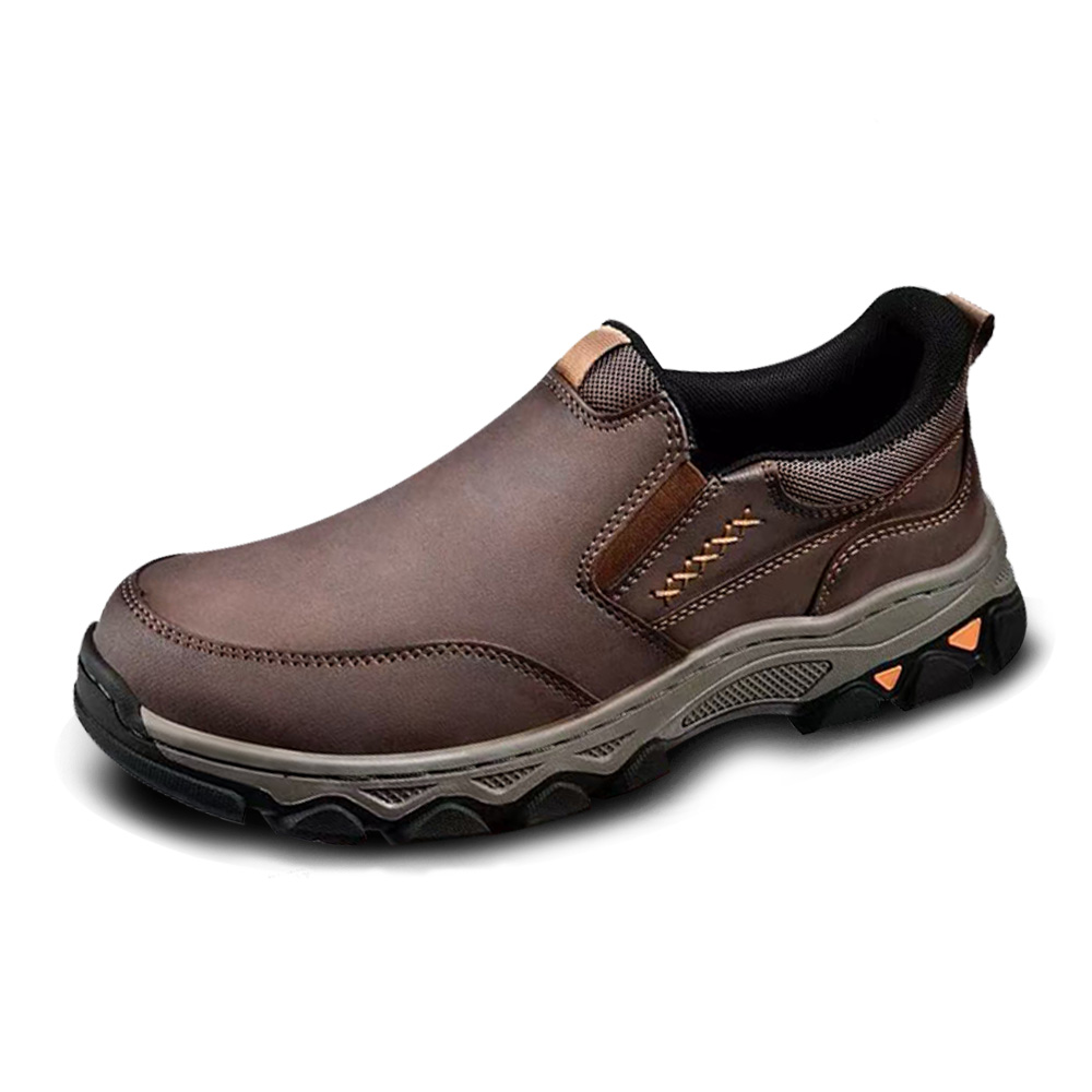 Brown Leather Slip-On - Ailongcity® Outdoor Hiking Shoes: Rugged Comfort with Stylish Detailing for Trail and Urban Explorations