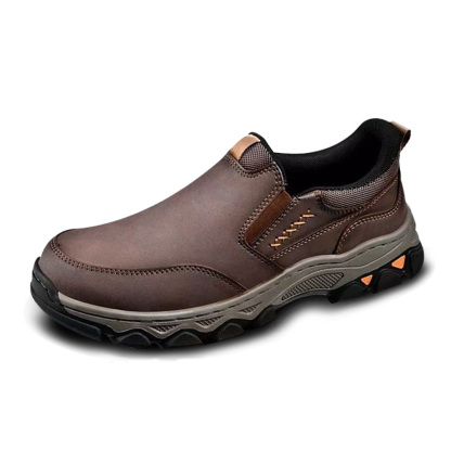 Brown Leather Slip-On - Ailongcity® Outdoor Hiking Shoes: Rugged Comfort with Stylish Detailing for Trail and Urban Explorations