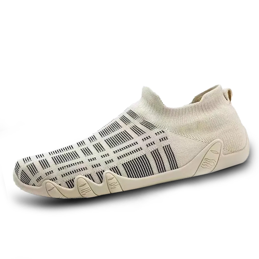 Beige Knit Patterned - Ailongcity® Slip-On Casual Sneakers: Adaptive Knit Comfort with Stylish Detailing for Everyday Versatility