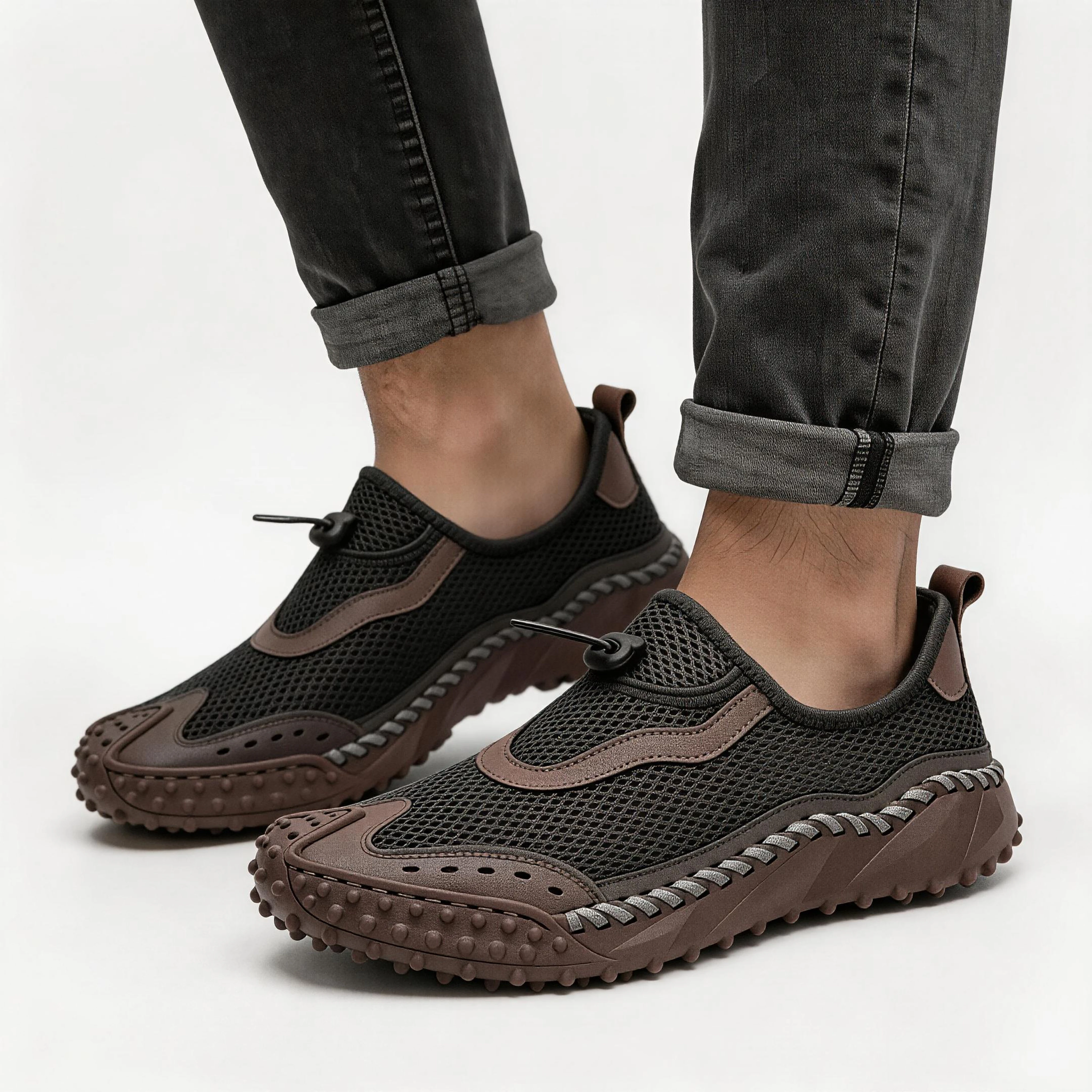 Khaki Mesh - Ailongcity® Adjustable Outdoor Sneakers Max Breathability with Rugged Traction for Summer Adventures